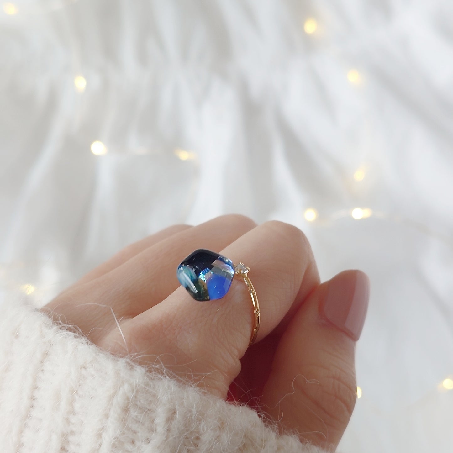 『夜花』mosaic flower ガラスのリング