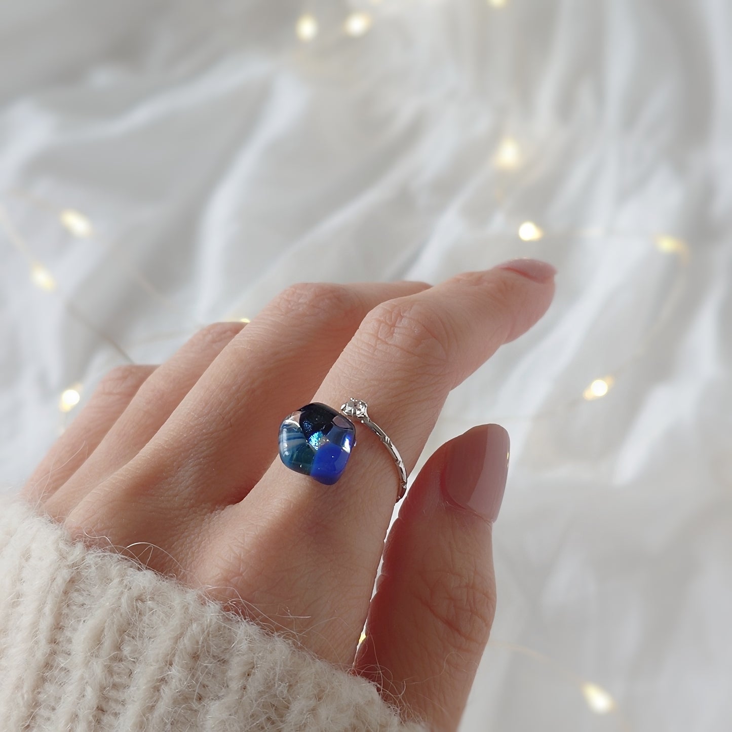 『夜花』mosaic flower ガラスのリング