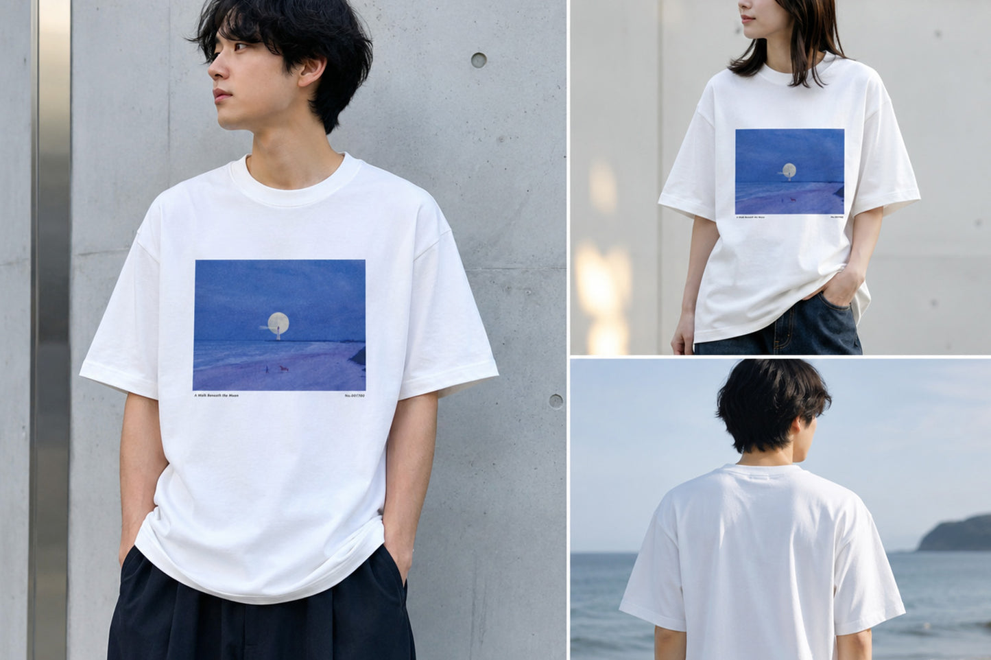 【 100枚限定 】月あかりの浜辺を描いたTシャツ