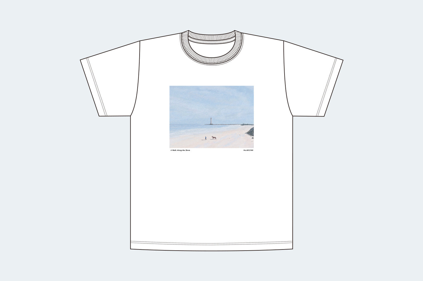 【 100枚限定 】灯台のある浜辺を描いたTシャツ