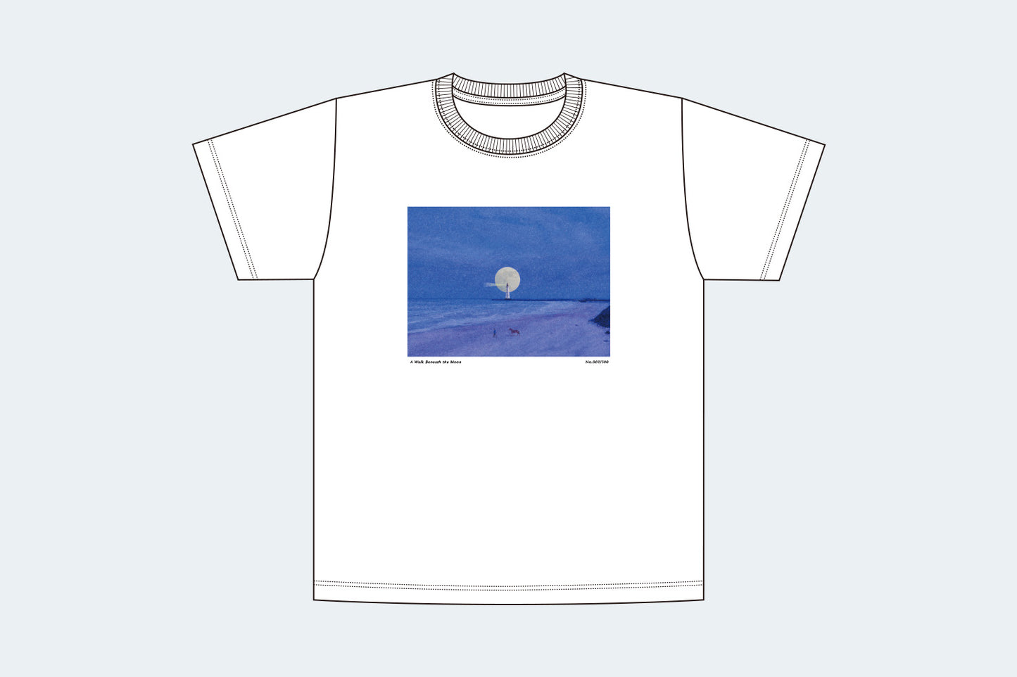 【 100枚限定 】月あかりの浜辺を描いたTシャツ