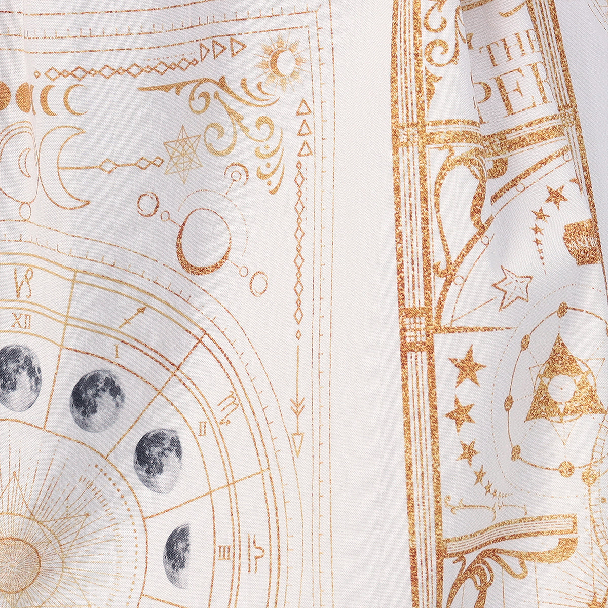 魔法の本のような柄と、月の満ち欠けが描かれた ギャザースカート（WHITE）